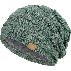Men’s Green Winter Beanies Knit Hats Lined Thick Warm Stocking Cap for Guys